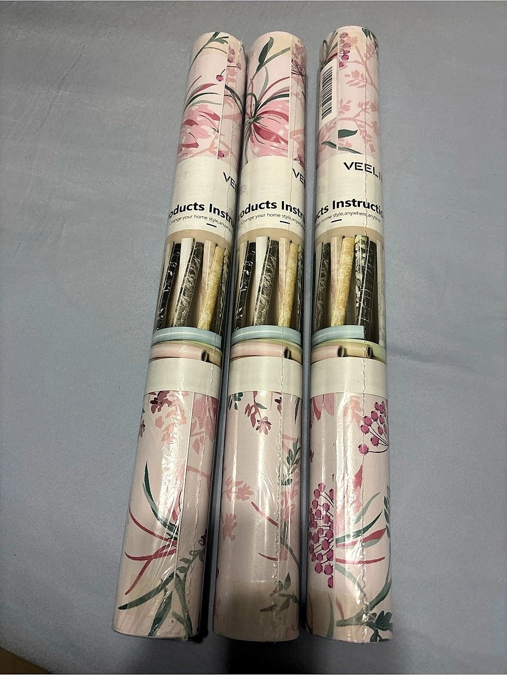 Veelike Pink Floral Peel and Stick Wallpaper Pink & Green